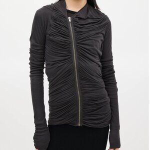 Authentic Rick Owens LILIES Black Ruched Zip-Front Longline Jacket Dress